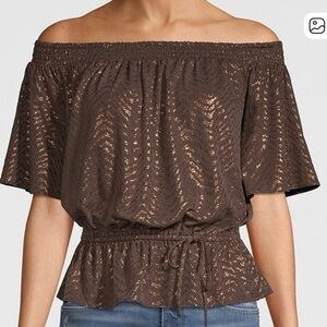 NWT White House Black Market Jersey Knit Off-The-Shoulder Top Size XL Brown
